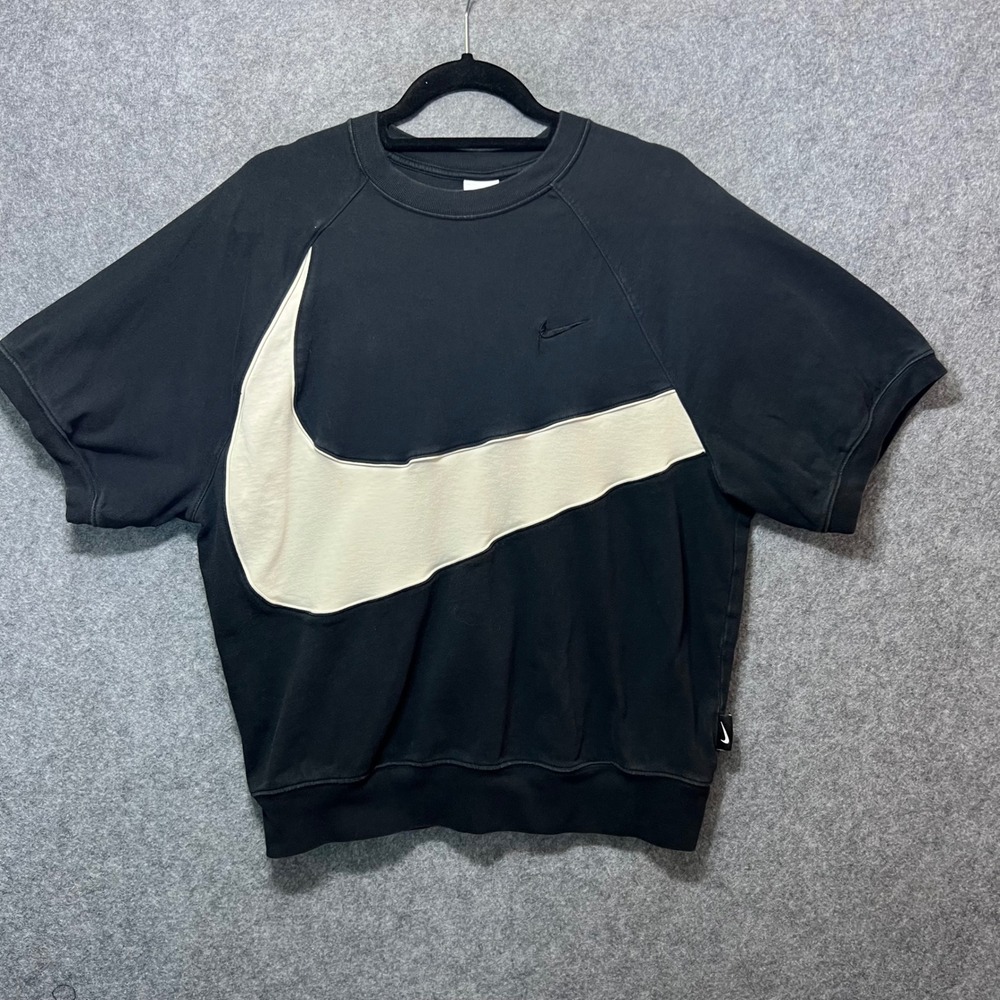 Nike Sportswear Big Swoosh Short-Sleeve Crew Sweatshirt Top Black M - Picture 9 of 9